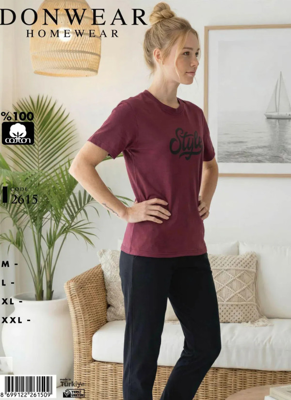 Пижама Женская Комплект с Брюками Хлопок (M+L+XL+XXL) Donwear 2615 — фабричная коллекция оптом