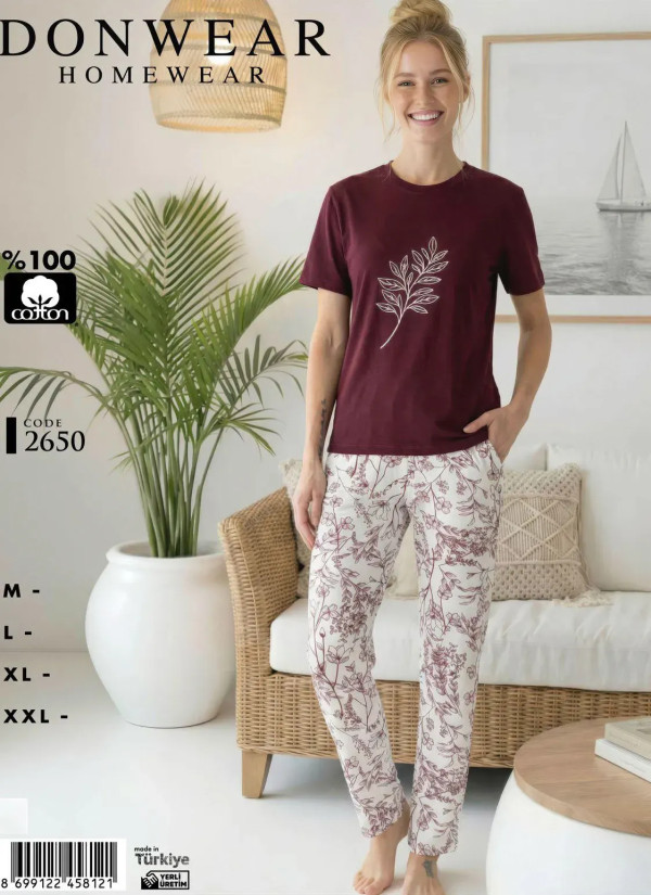 Пижама Женская Комплект с Брюками Хлопок (M+L+XL+XXL) Donwear 2650 — прямые поставки из Турции