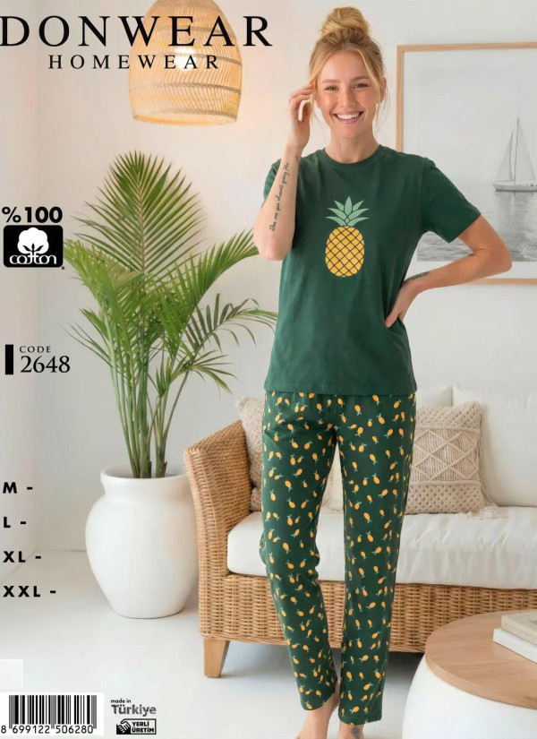 Пижама Женская Комплект с Брюками Хлопок (M+L+XL+XXL) Donwear 2648 — оптом от турецкой фабрики