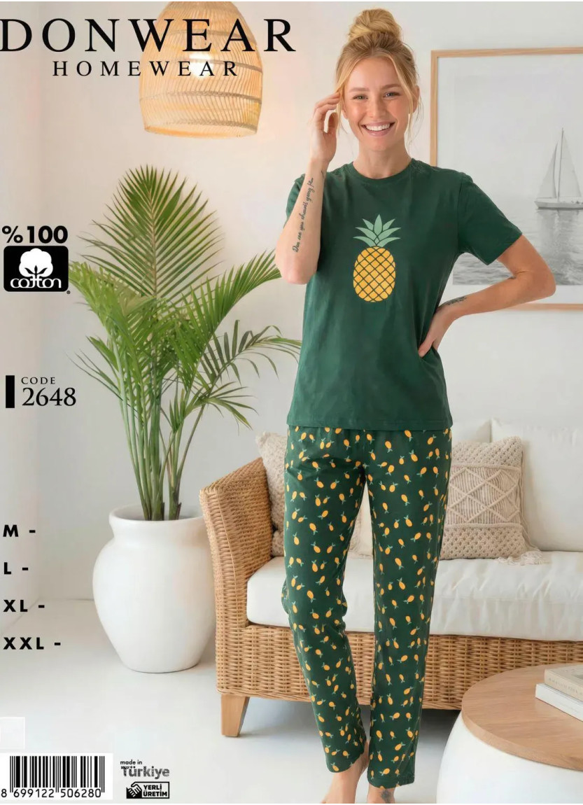 Donwear 2648 Оптом Турция Фабрика Пижама Женская Комплект с Брюками Хлопок (M+L+XL+XXL) Donwear 2648 Купить Оптом с Турции
