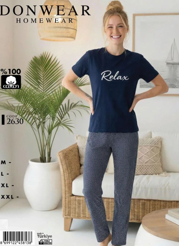 Пижама Женская Комплект с Брюками Хлопок (M+L+XL+XXL) Donwear 2630 — купить оптом со Стамбула