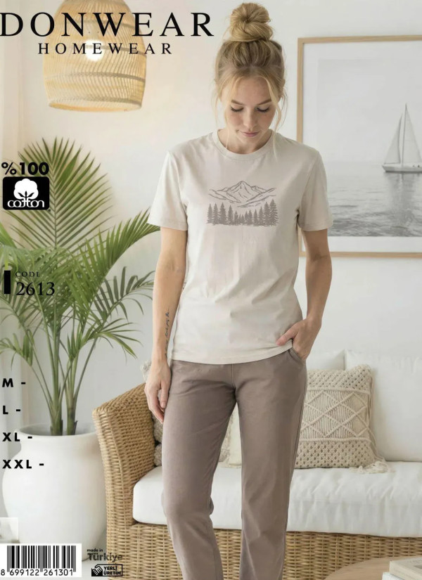 Пижама Женская Комплект с Брюками Хлопок (M+L+XL+XXL) Donwear 2613 — прямые поставки из Турции