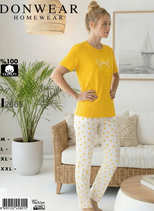 Пижама Женская Комплект с Брюками Хлопок (M+L+XL+XXL) Donwear 2665 — фабричная коллекция оптом
