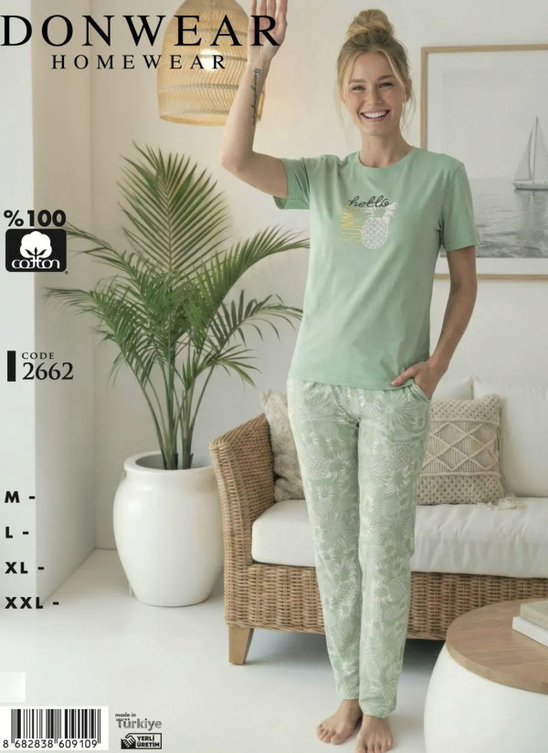 Пижама Женская Комплект с Брюками Хлопок (M+L+XL+XXL) Donwear 2662 — прямые поставки из Турции