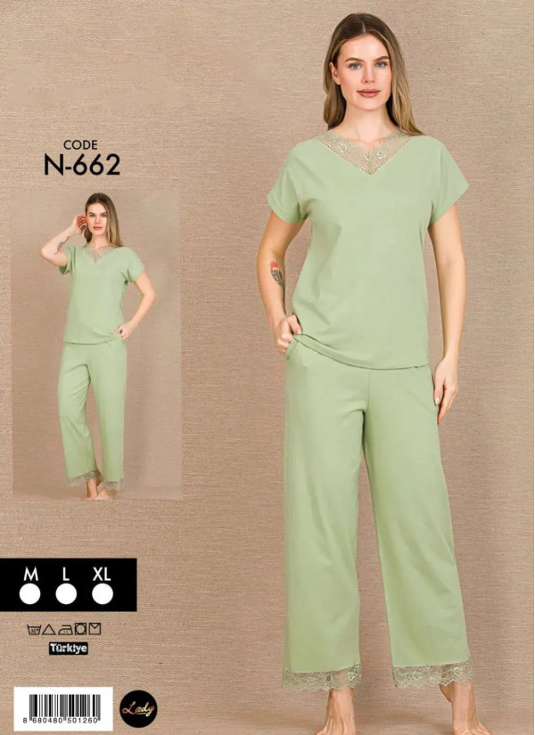 Lady Ksa N-662 Pants Homewear Set (M+L+XL) — Turkish factory wholesale