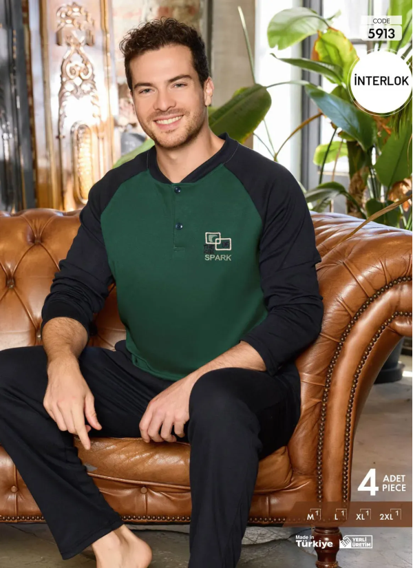 Пижама Мужская из Интерлока (M+L+XL+2XL) Interlok Pijamo 5913 — фабричная коллекция оптом