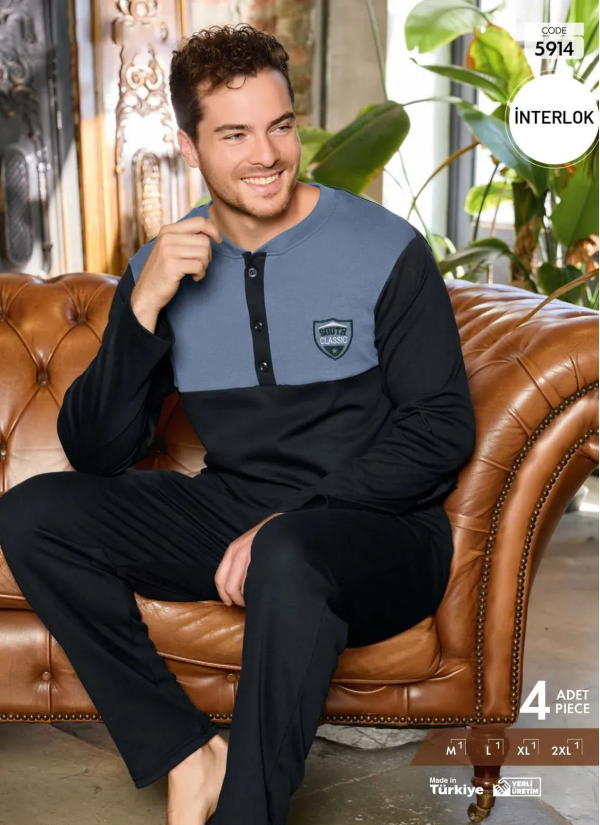 Пижама Мужская из Интерлока (M+L+XL+2XL) Interlok Pijamo 5914 — прямые поставки из Турции