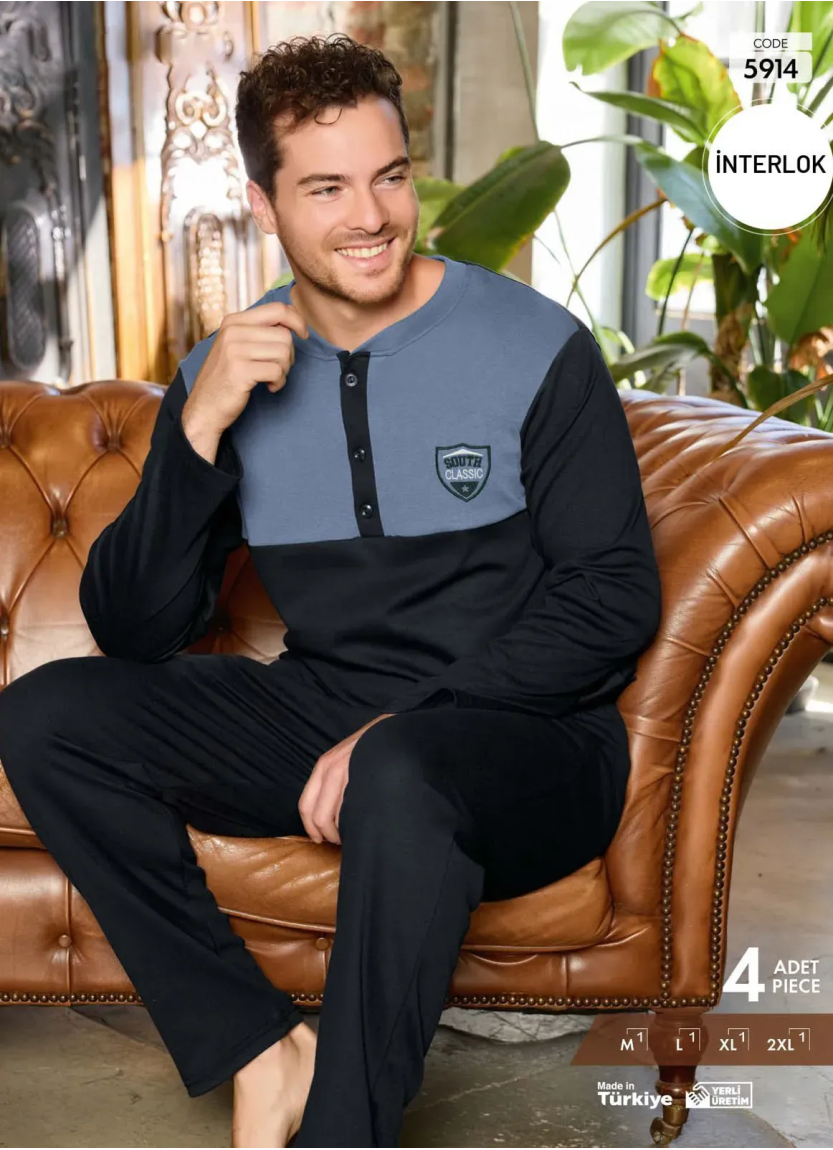 Пижама Мужская из Интерлока (M+L+XL+2XL) Interlok Pijamo 5914 — прямые поставки из Турции