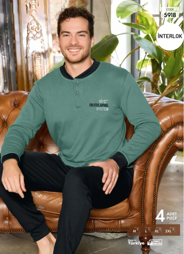Пижама Мужская из Интерлока (M+L+XL+2XL) Interlok Pijamo 5918 — фабричная коллекция оптом