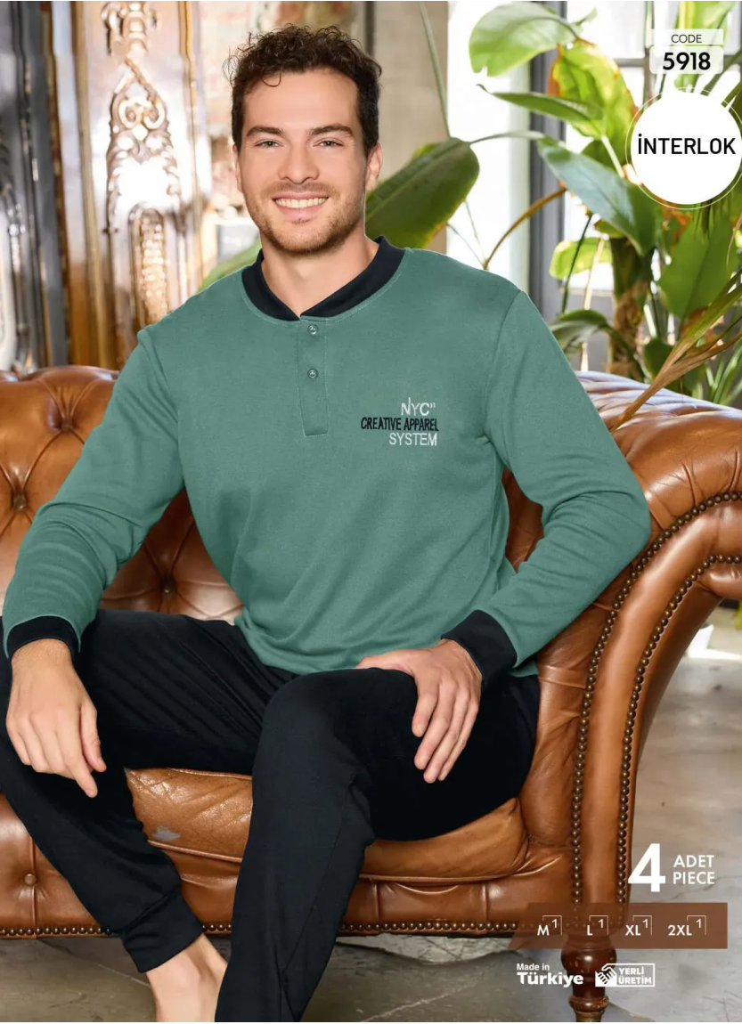 Пижама Мужская из Интерлока (M+L+XL+2XL) Interlok Pijamo 5918 — фабричная коллекция оптом