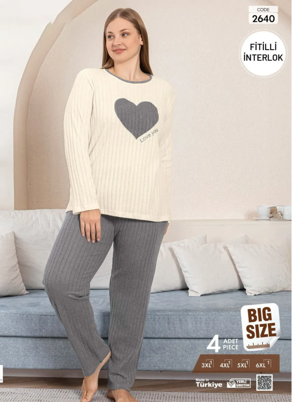 Pijamo 2640 Interlock Women's Pajama Set (3XL+4XL+5XL+6XL) — Istanbul wholesale supplier