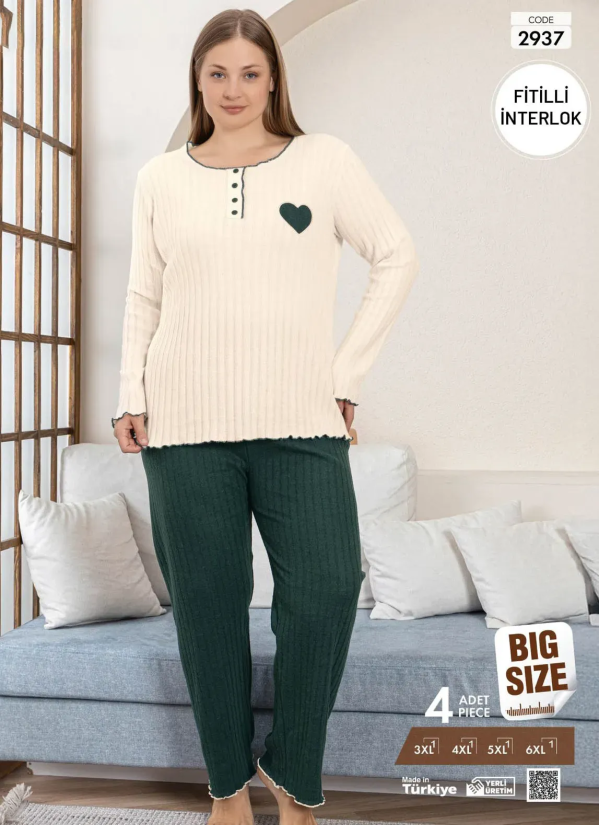 Pijamo 2937 Interlock Women's Pajama Set (3XL+4XL+5XL+6XL) — Turkey wholesale collection