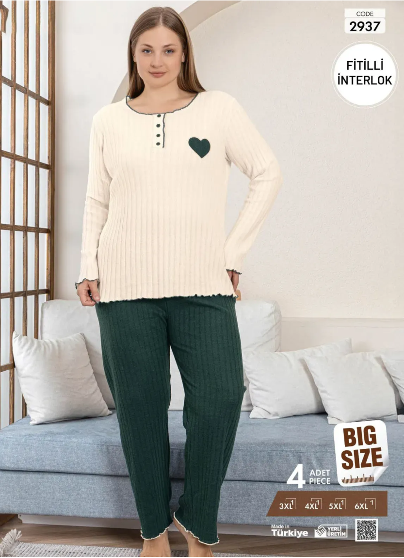 Пижама Женская из Рапортного Интерлока (3XL+4XL+5XL+6XL) FITILLI INTERLOK Pijamo 2937 — прямые поставки из Турции
