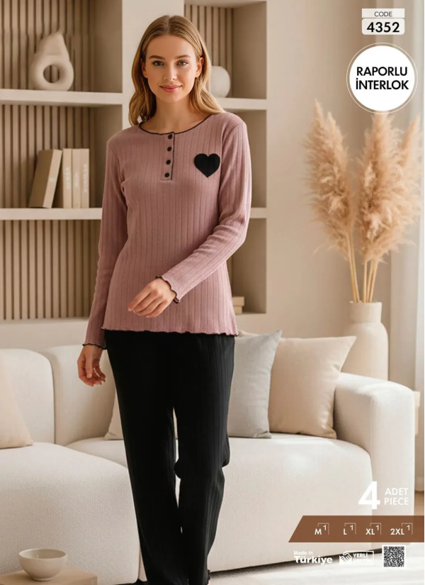 Pijamo 4352 Interlock Women's Pajama Set (M+L+XL+2XL) — Turkey wholesale collection
