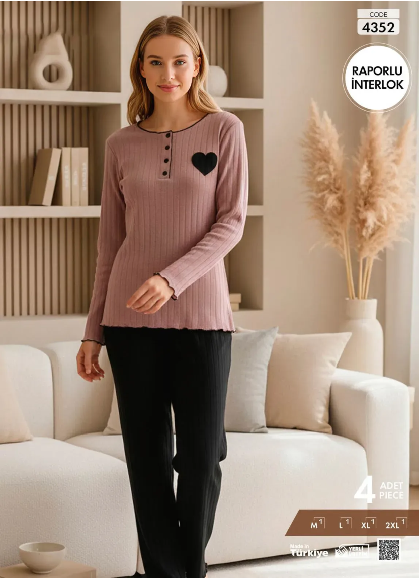 Pijamo 4352 Interlock Women's Pajama Set (M+L+XL+2XL) — Turkey wholesale collection