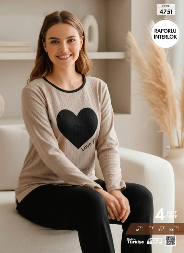 Pijamo 4751 Interlock Women's Pajama Set (M+L+XL+2XL) — Istanbul wholesale supplier