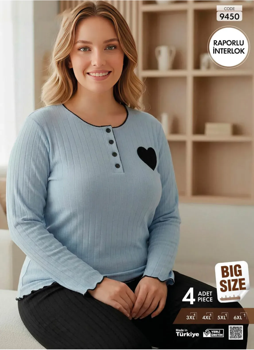 Pijamo 9450 Interlock Women's Pajama Set (3XL+4XL+5XL+6XL) — Turkey wholesale collection