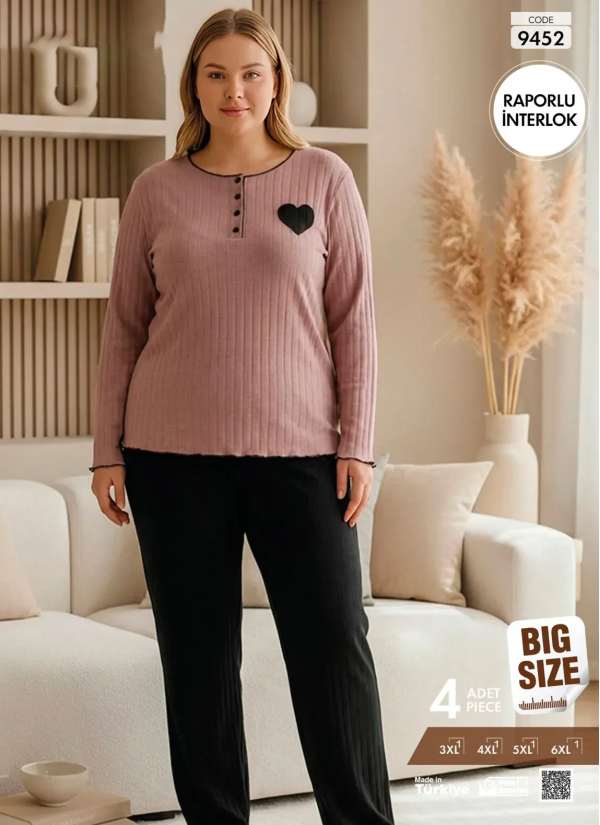 Pijamo 9452 Interlock Women's Pajama Set (3XL+4XL+5XL+6XL) — Istanbul wholesale supplier