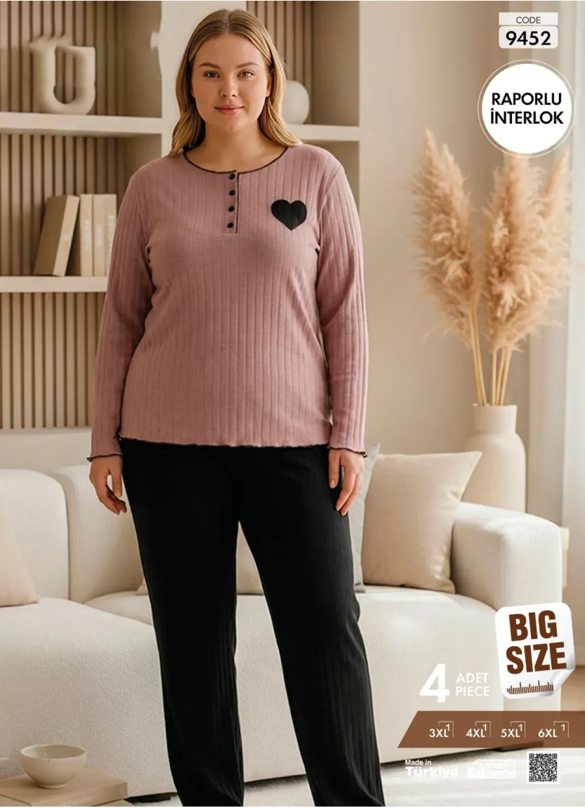 Pijamo 9452 Interlock Women's Pajama Set (3XL+4XL+5XL+6XL) — Istanbul wholesale supplier