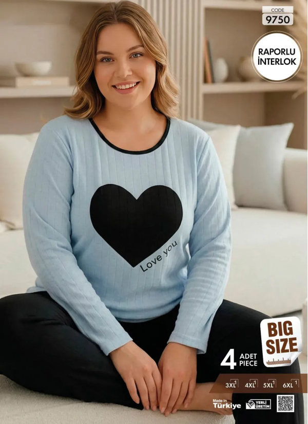 Pijamo 9750 Interlock Women's Pajama Set (3XL+4XL+5XL+6XL) — Turkey wholesale collection