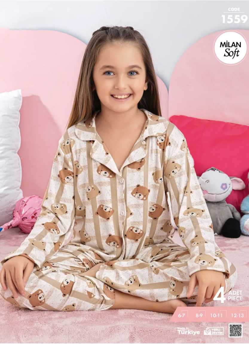 Pijamo MilanSoft 1559 Kids' Pajama Set (6/7+8/9+10/11+12/13) — Turkish factory wholesale