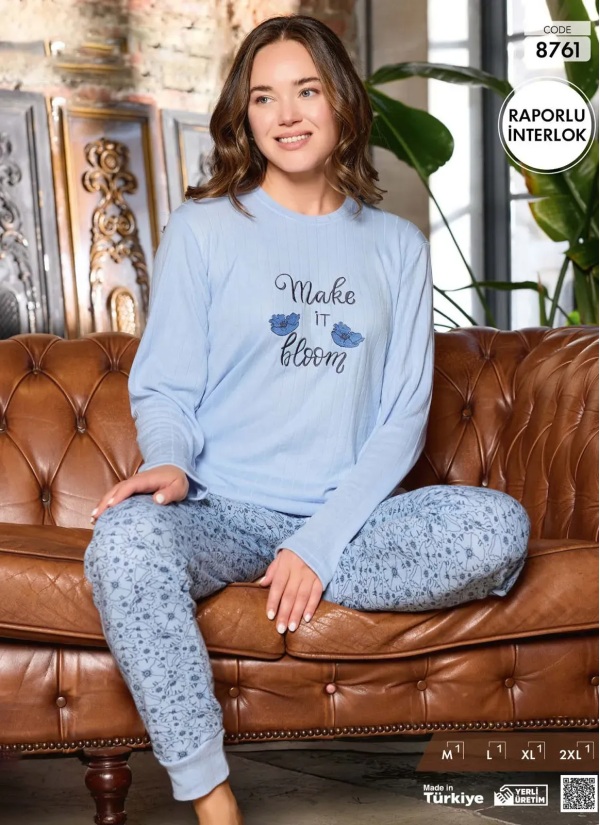 Пижама Женская из Рапортного Интерлока (M+L+XL+2XL) Raporlu Interlok Pijamo 8761 — фабричная коллекция оптом