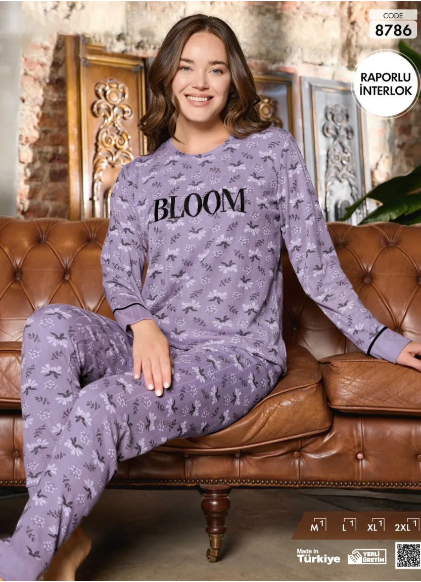 Пижама Женская из Рапортного Интерлока (M+L+XL+2XL) Raporlu Interlok Pijamo 8786 — купить оптом со Стамбула