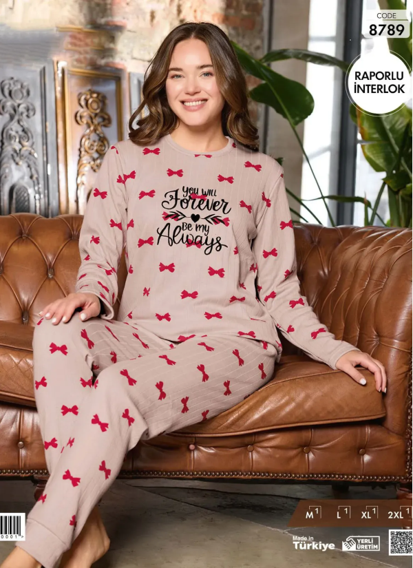 Pijamo 8789 Interlock Women's Pajama Set (M+L+XL+2XL) — Turkish factory wholesale