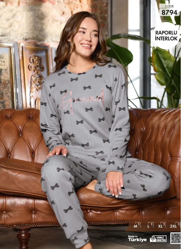 Пижама Женская из Рапортного Интерлока (M+L+XL+2XL) Raporlu Interlok Pijamo 8794 — прямые поставки из Турции