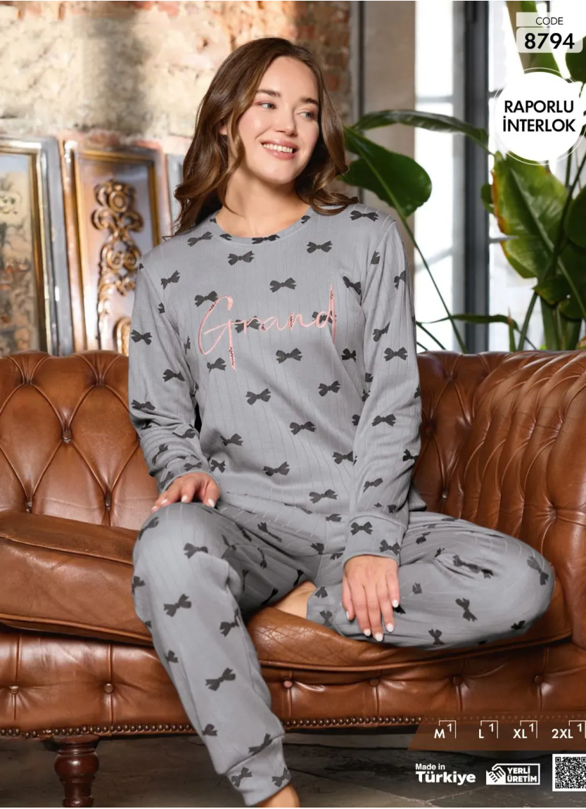 Пижама Женская из Рапортного Интерлока (M+L+XL+2XL) Raporlu Interlok Pijamo 8794 — прямые поставки из Турции