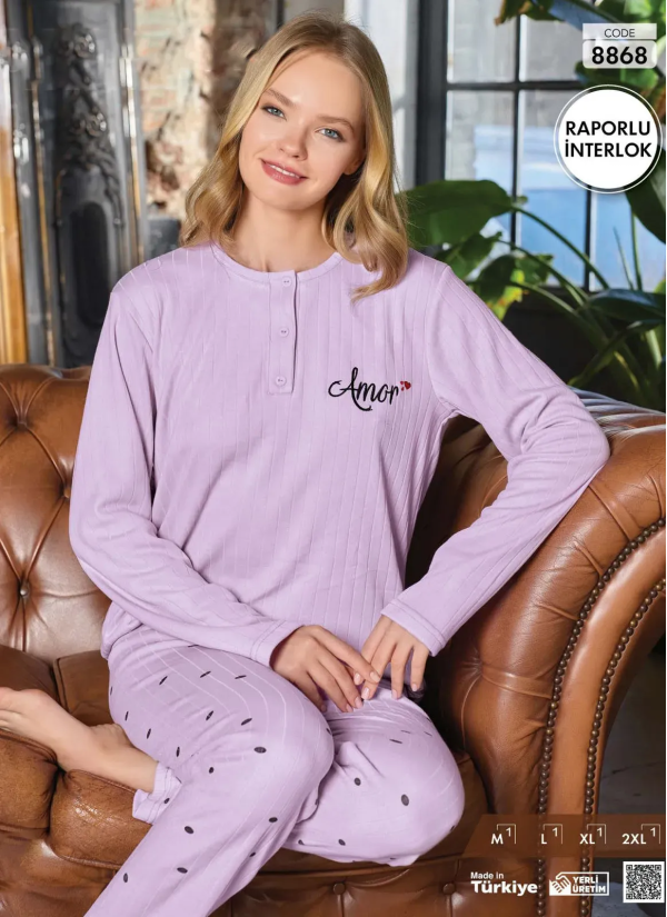 Пижама Женская из Рапортного Интерлока (M+L+XL+2XL) Raporlu Interlok Pijamo 8868 — купить оптом со Стамбула
