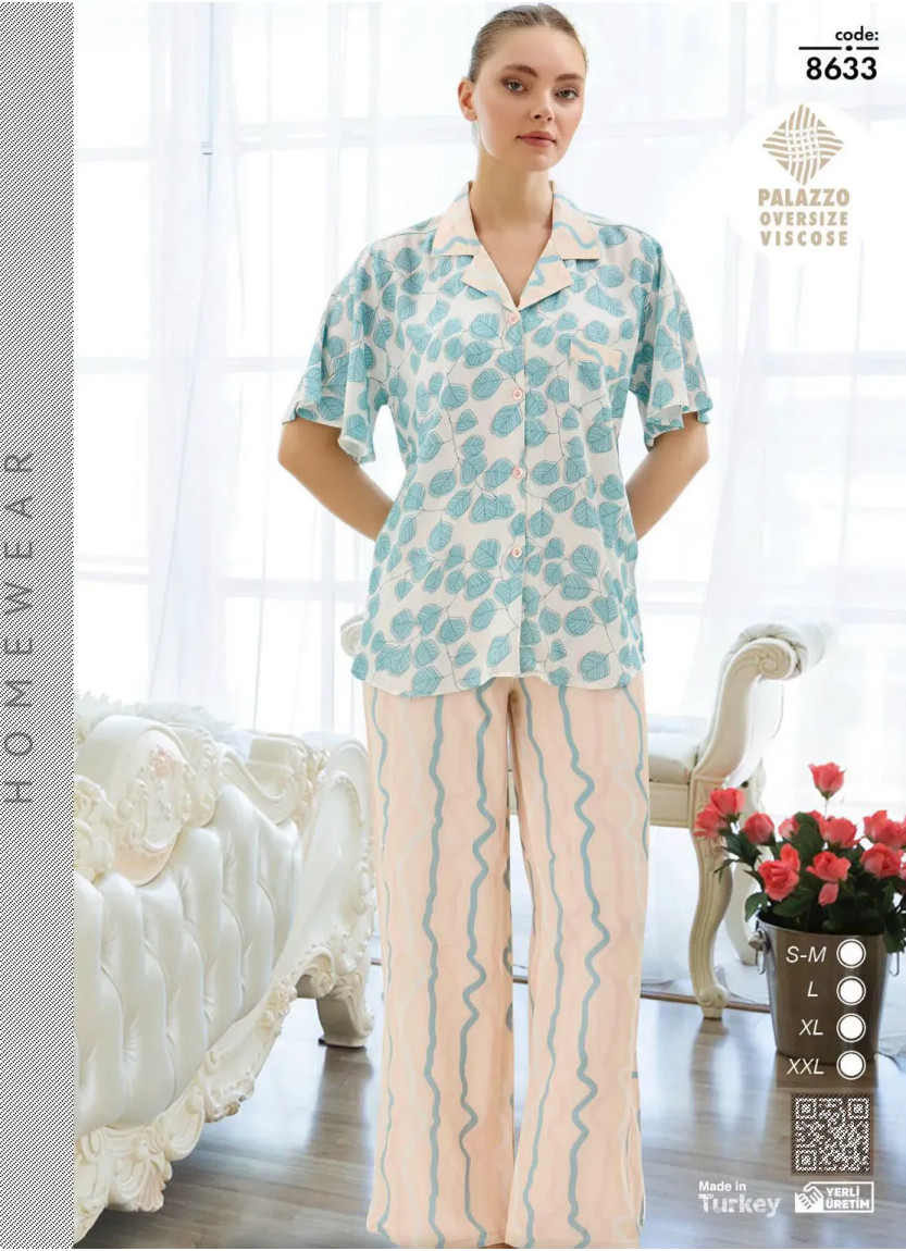Женская Пижама на Пуговицах (SM+L+XL+2XL) PALAZO OVERSIZE VISCOSE Seamlife 8633 — прямые поставки из Турции