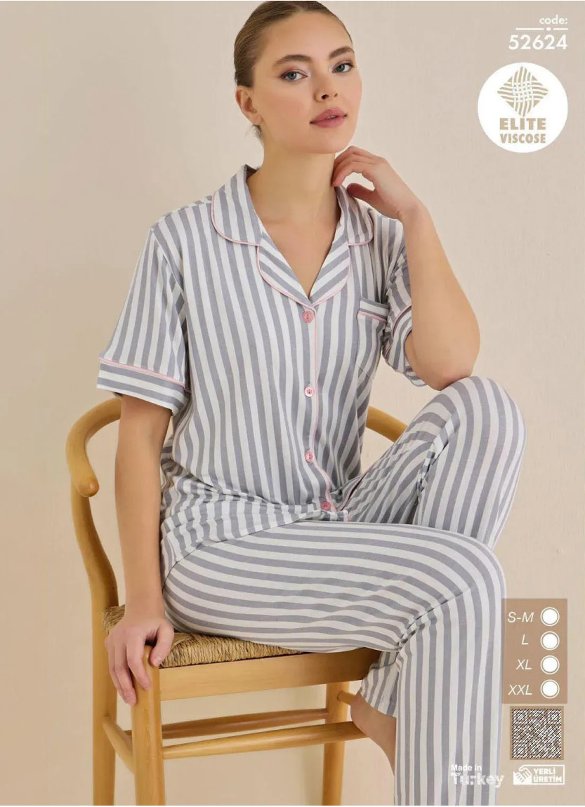 Cagri 52624 Оптом Турция Фабрика Пижама Женская на Пуговицах Вискоза (SM+L+XL+2XL) ELITE VISCOSE CAGRI 52624 Купить Оптом с Т...