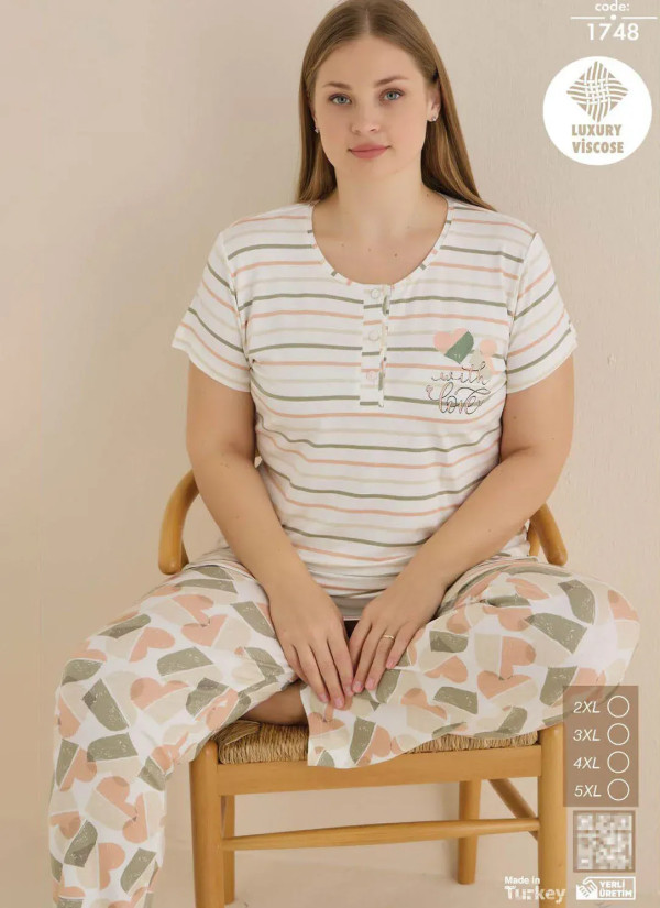 Seamlife 1748 Viscose Women's Pajama Set (2XL+3XL+4XL+5XL) — factory-direct from Turkey