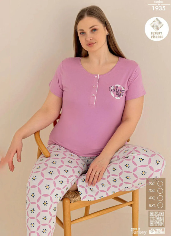 Seamlife 1935 Viscose Women's Pajama Set (2XL+3XL+4XL+5XL) — direct Turkish factory supply