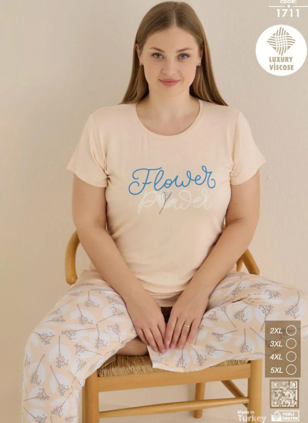 Seamlife 1711 Viscose Women's Pajama Set (2XL+3XL+4XL+5XL) — factory-direct from Turkey