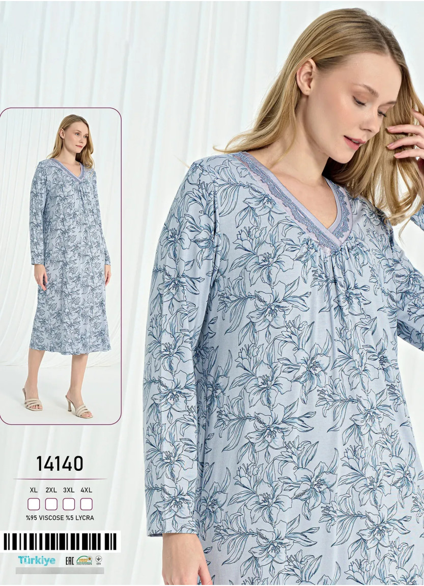 Женская Ночная Сорочка Длинная Вискоза (XL+2XL+3XL+4XL) Caroline 14140 — турецкий текстиль оптом