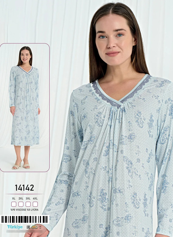 Caroline 14142 Viscose Nightdress (XL+2XL+3XL+4XL) — direct Turkish factory supply