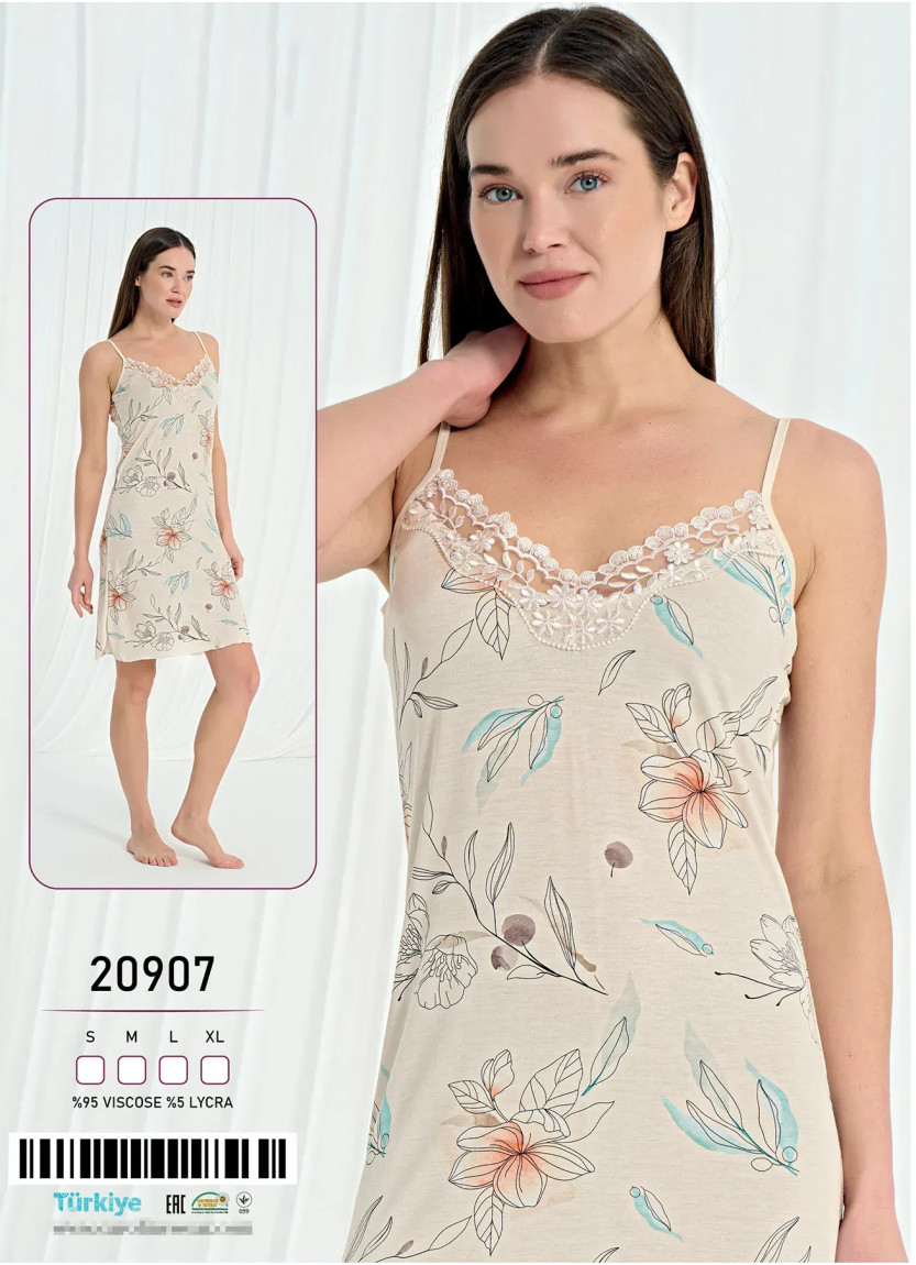 Женская Ночная Сорочка на Бретелях Вискоза (S+M+L+XL) Caroline 20907 — купить оптом из Турции
