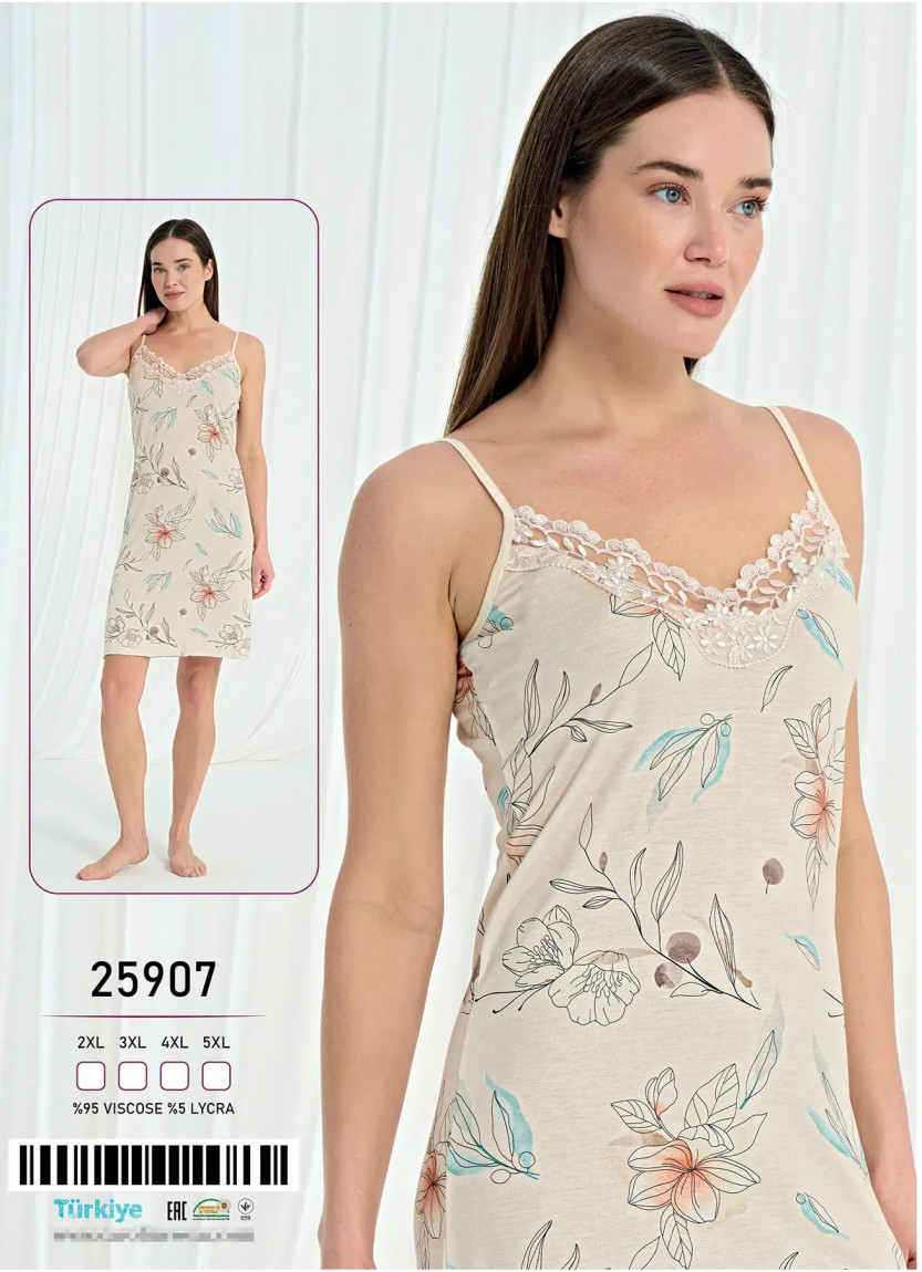 Caroline 25907 Оптом Турция Фабрика Женская Ночная Сорочка на Бретелях Вискоза (2XL+3XL+4XL+5XL) Caroline 25907 Купить Оптом ...