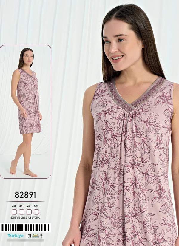 Caroline 82891 Оптом Турция Фабрика Женская Ночная Сорочка Без Рукавов Вискоза (2XL+3XL+4XL+5XL) Caroline 82891 Купить Оптом ...