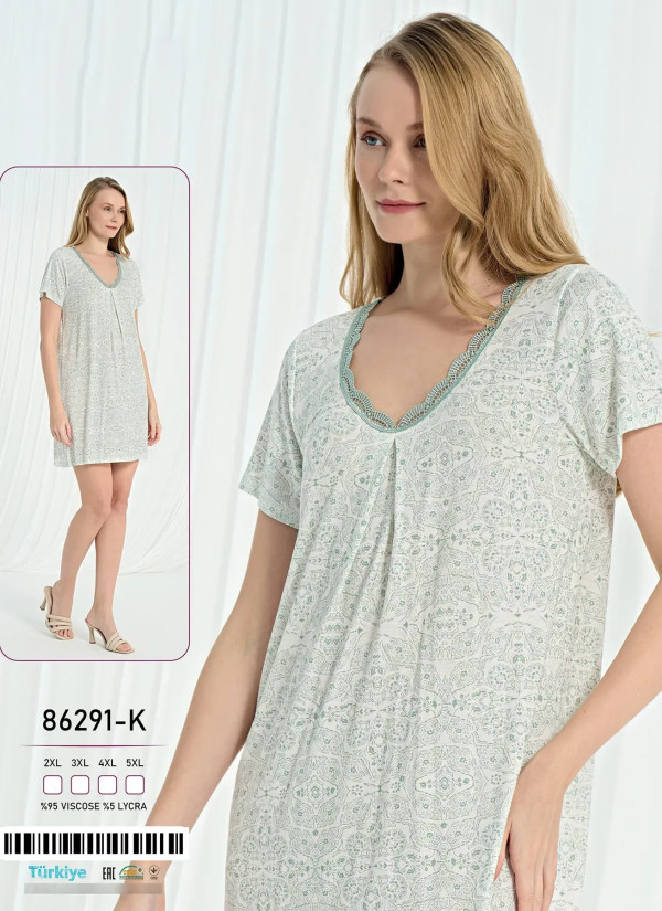 Caroline 86291-K Viscose Nightdress (2XL+3XL+4XL+5XL) — factory-direct from Turkey