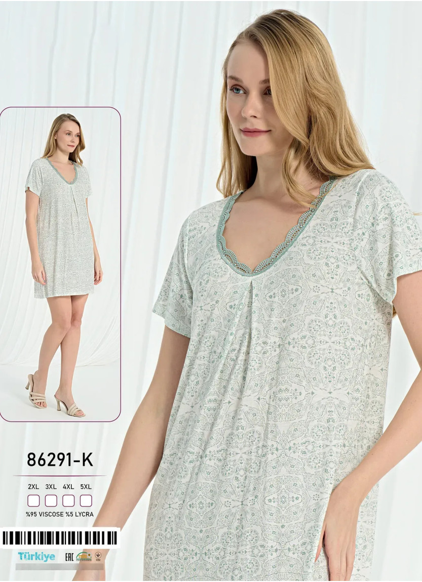 Женская Ночная Сорочка с Коротким Рукавом Вискоза (2XL+3XL+4XL+5XL) Caroline 86291-K — оптовая поставка из Турции