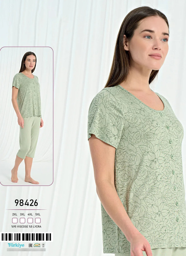Caroline 98426 Viscose Capri Homewear Set (2XL+3XL+4XL+5XL) — factory-direct from Turkey