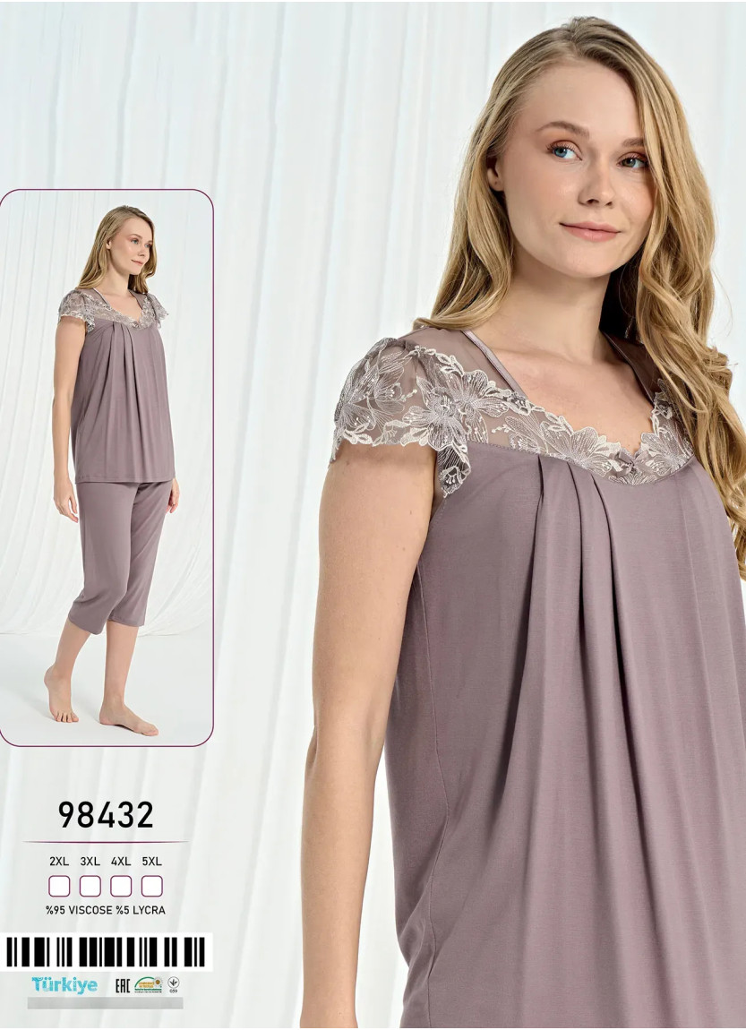Caroline 98432 Viscose Capri Homewear Set (2XL+3XL+4XL+5XL) — direct Turkish factory supply