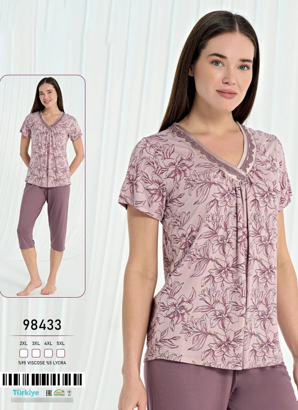 Caroline 98433 Оптом Турция Фабрика Женский Комплект с Капри Вискоза (2XL+3XL+4XL+5XL) Caroline 98433 Купить Оптом с Турции