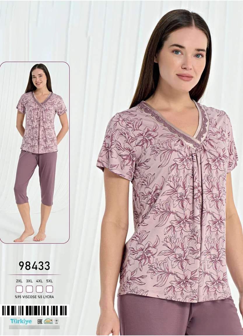Caroline 98433 Оптом Турция Фабрика Женский Комплект с Капри Вискоза (2XL+3XL+4XL+5XL) Caroline 98433 Купить Оптом с Турции