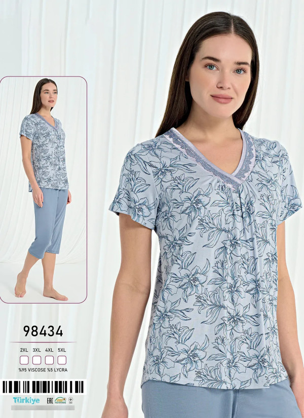 Caroline 98434 Оптом Турция Фабрика Женский Комплект с Капри Вискоза (2XL+3XL+4XL+5XL) Caroline 98434 Купить Оптом с Турции