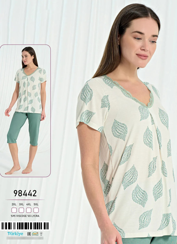 Caroline 98442 Оптом Турция Фабрика Женский Комплект с Капри Вискоза (2XL+3XL+4XL+5XL) Caroline 98442 Купить Оптом с Турции