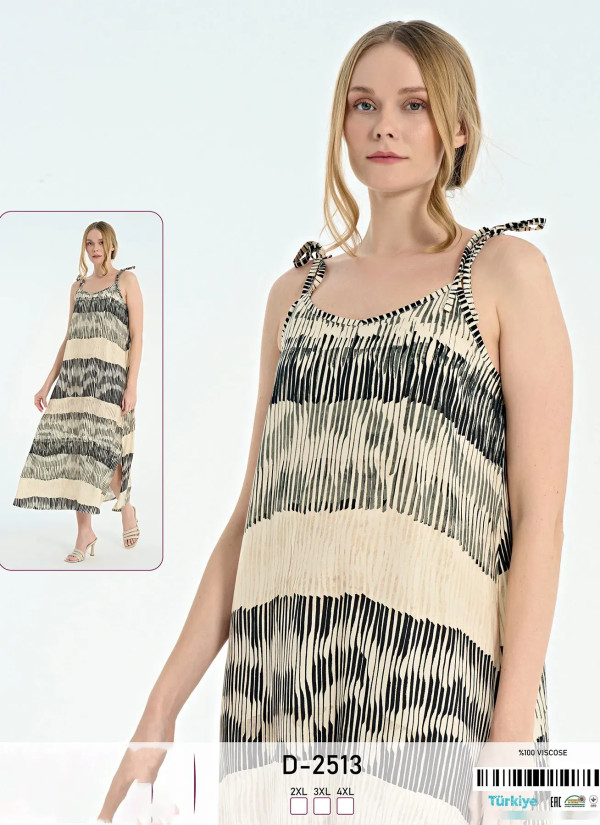 Женское Платье Длинное на Бретелях Вискоза (2XL+3XL+4XL) Caroline D-2513 — оптовая поставка из Турции